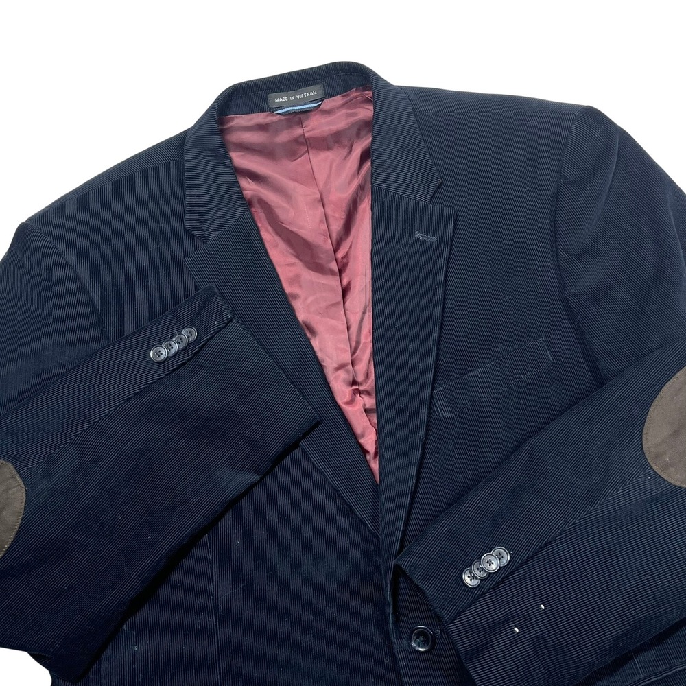 Tommy Hilfiger Corduroy Blazer Mens 46R Navy Blue Elbow Patch Sport Coat
